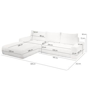 Canapé d'angle gauche convertible tissu bouclette blanc 304 cm - VOLT