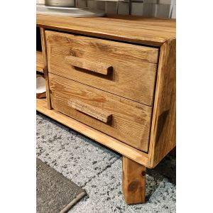 Meuble TV 130 cm pieds obliques 2 niches 2 tiroirs bois - CHALET