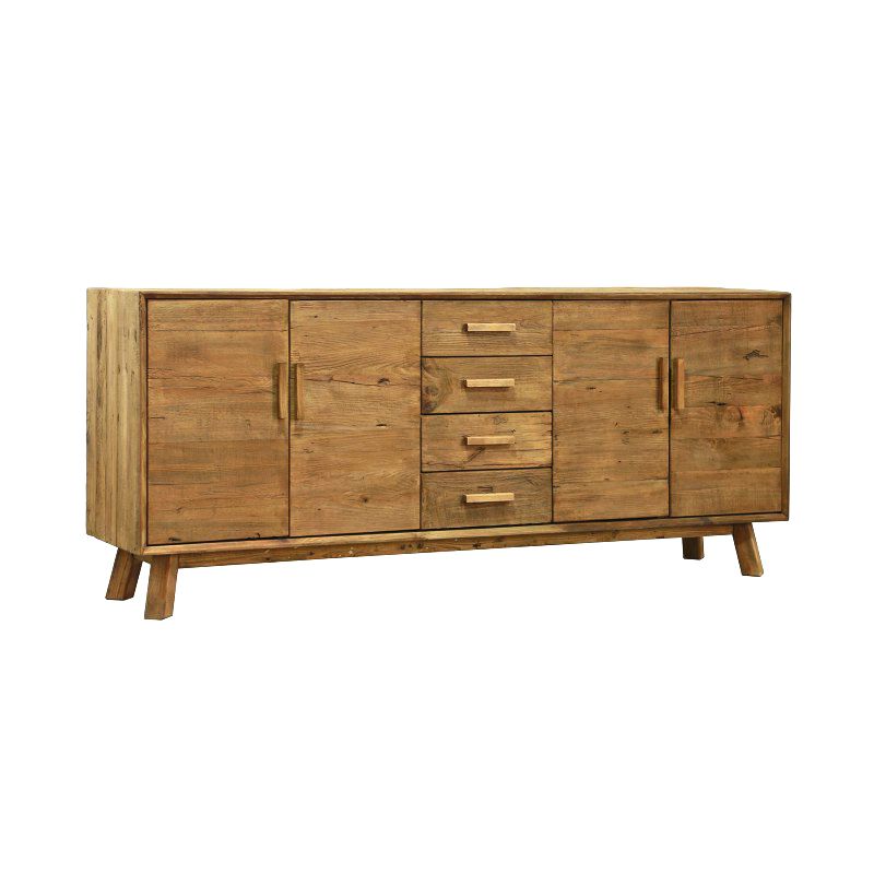 Buffet 200 cm en pin massif recyclé 4 tiroirs 4 portes - CHALET