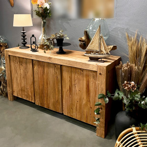 Buffet 168 cm 3 portes 3 tablettes de rangement en bois de pin massif recyclé - CHALET