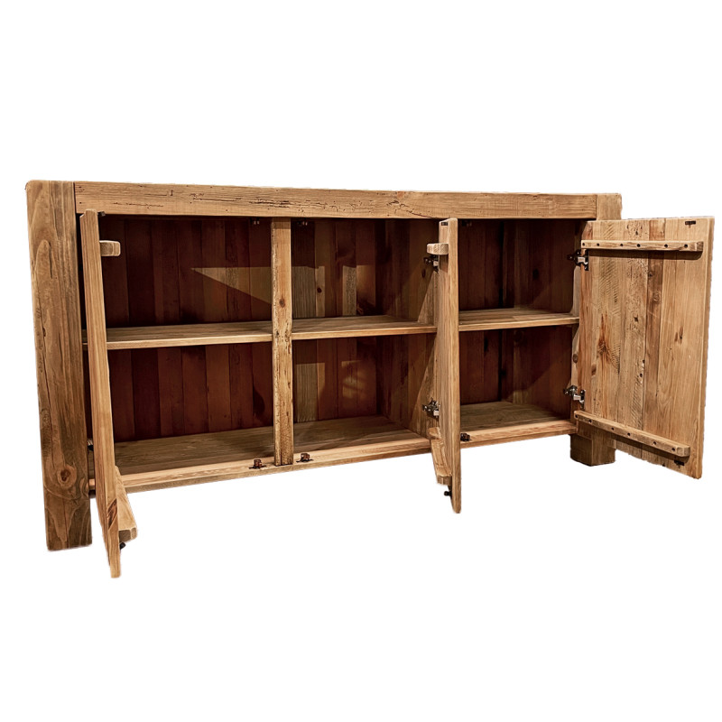 Buffet 168 cm 3 portes 3 tablettes de rangement en bois de pin massif recyclé - CHALET