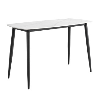 Table haute 140 cm angles arrondis plateau céramique blanc marbré pieds métal - RYDER