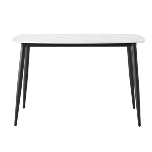 Table haute 140 cm angles arrondis plateau céramique blanc marbré pieds métal - RYDER
