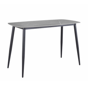 Table haute 140 cm angles arrondis plateau céramique gris marbré pieds métal - RYDER