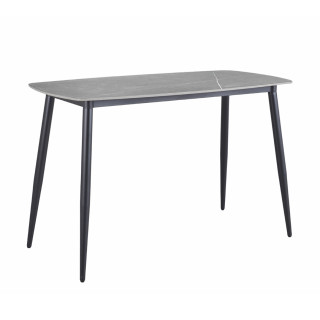Table haute 140 cm angles arrondis plateau céramique gris marbré pieds métal - RYDER