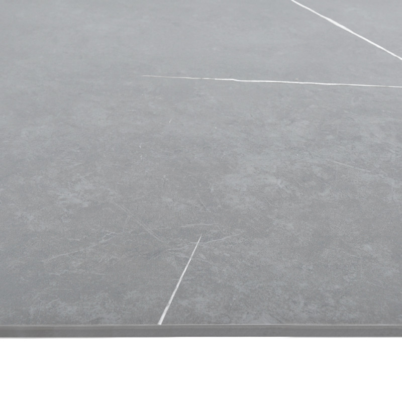Table haute 140 cm angles arrondis plateau céramique gris marbré pieds métal - RYDER