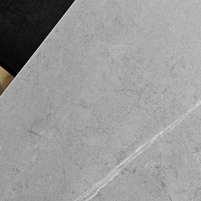 Table haute 140 cm rectangulaire céramique pleine masse gris marbré pieds métal - HARPER