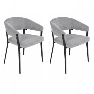 Lot de 2 chaises accoudoirs en tissu gris et structure métal - HELGA