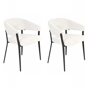 Lot de 2 chaises arrondies avec accoudoirs en tissu écru et structure métal - HELGA
