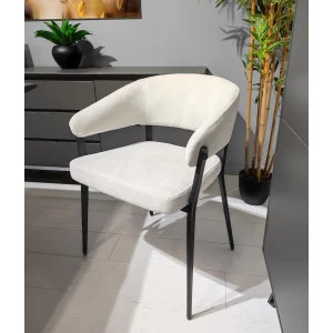 Lot de 2 chaises arrondies avec accoudoirs en tissu écru et structure métal - HELGA