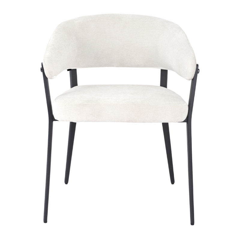 Lot de 2 chaises arrondies avec accoudoirs en tissu écru et structure métal - HELGA