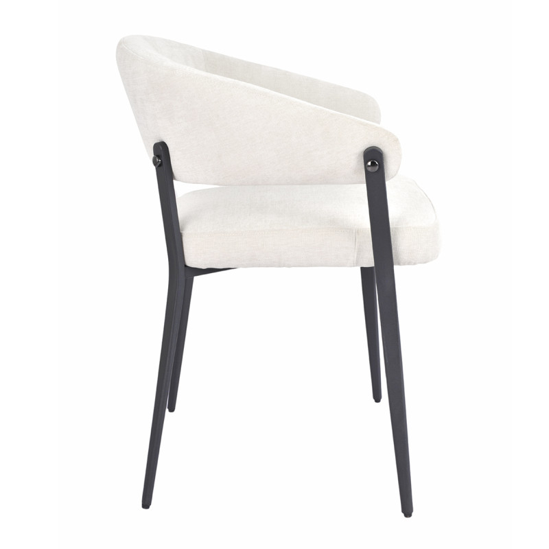 Lot de 2 chaises arrondies avec accoudoirs en tissu écru et structure métal - HELGA