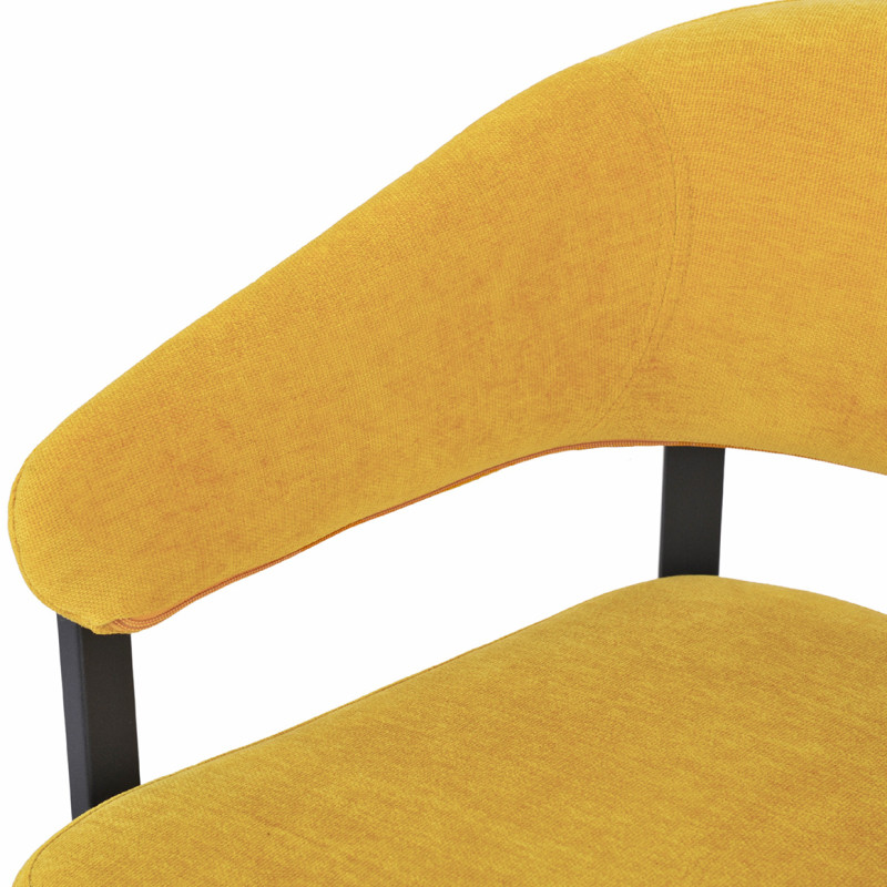 Lot de 2 chaises arrondies avec accoudoirs en tissu jaune et structure métal - HELGA
