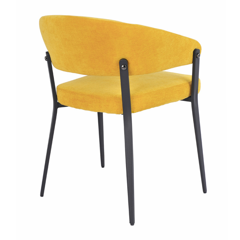 Lot de 2 chaises arrondies avec accoudoirs en tissu jaune et structure métal - HELGA