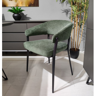 Lot de 2 chaises arrondies avec accoudoirs en tissu vert et structure métal - HELGA