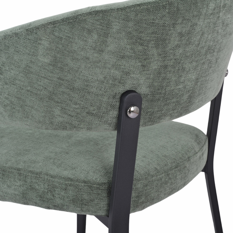 Lot de 2 chaises arrondies avec accoudoirs en tissu vert et structure métal - HELGA