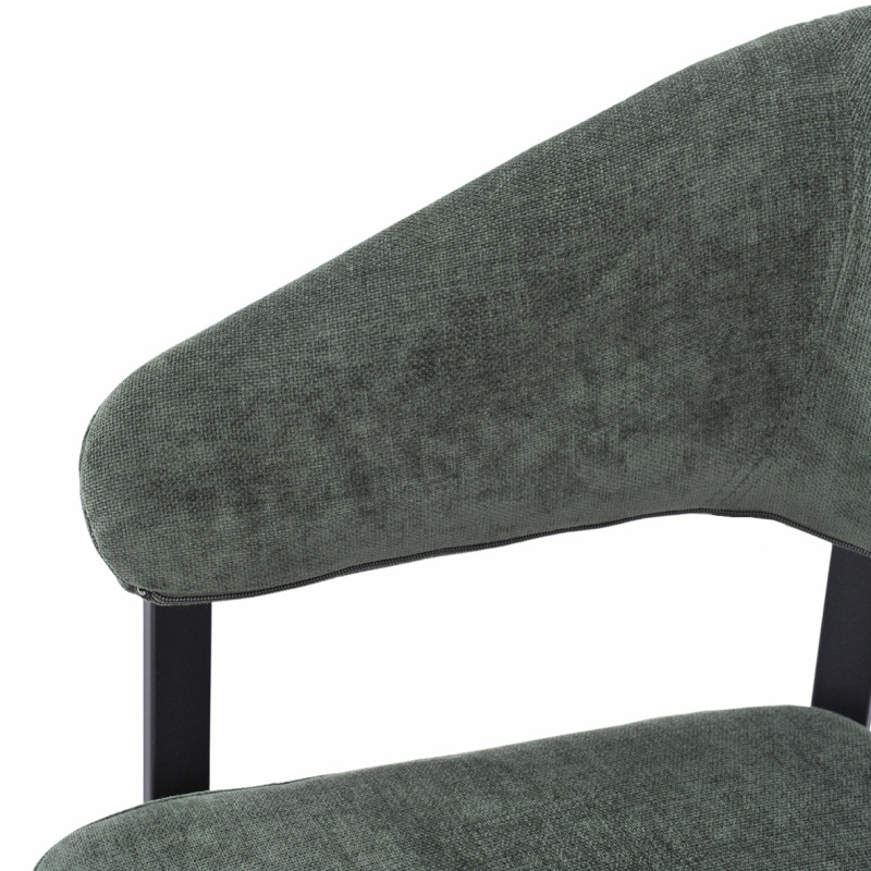 Lot de 2 chaises arrondies avec accoudoirs en tissu vert et structure métal - HELGA