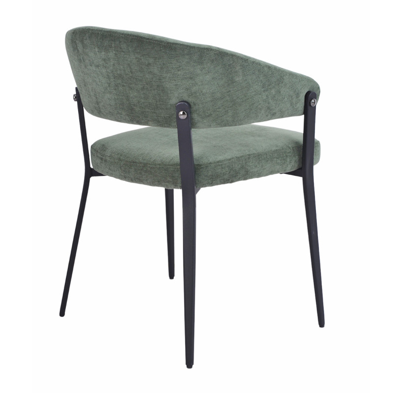 Lot de 2 chaises arrondies avec accoudoirs en tissu vert et structure métal - HELGA