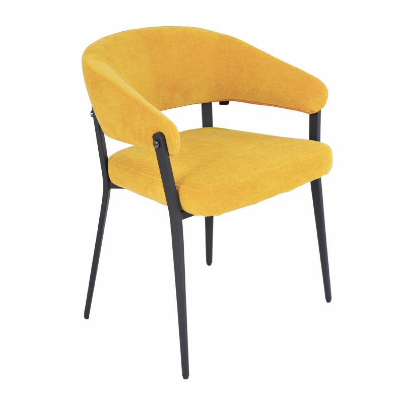 Lot de 2 chaises accoudoirs en tissu jaune et structure métal - HELGA