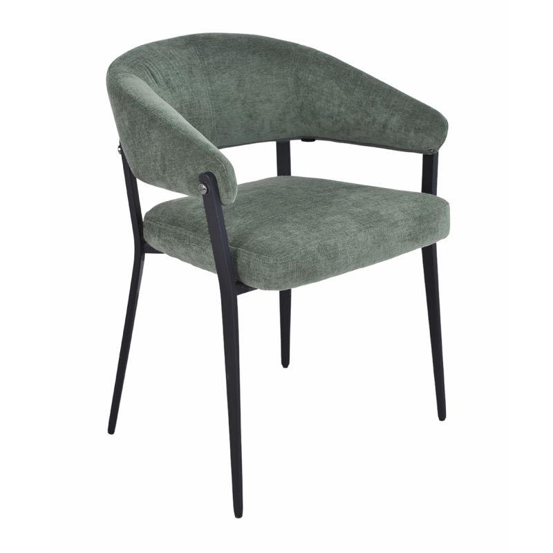 Lot de 2 chaises accoudoirs en tissu vert et structure métal - HELGA