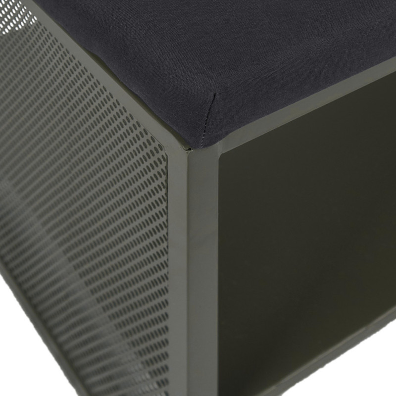 Banc Entrée L. 102 cm en Métal Ajouré Vert Foncé avec Étagère Chaussures et Assise Tissu - LONE 6986