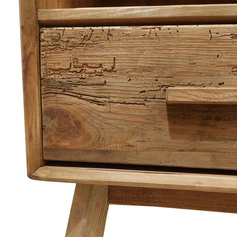 Table de chevet en pin massif recyclé 1 tiroir et 1 niche - CHALET