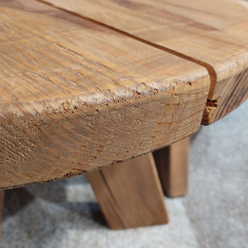 Table basse ronde 90 cm en bois massif recyclé et 4 pieds - CHALET