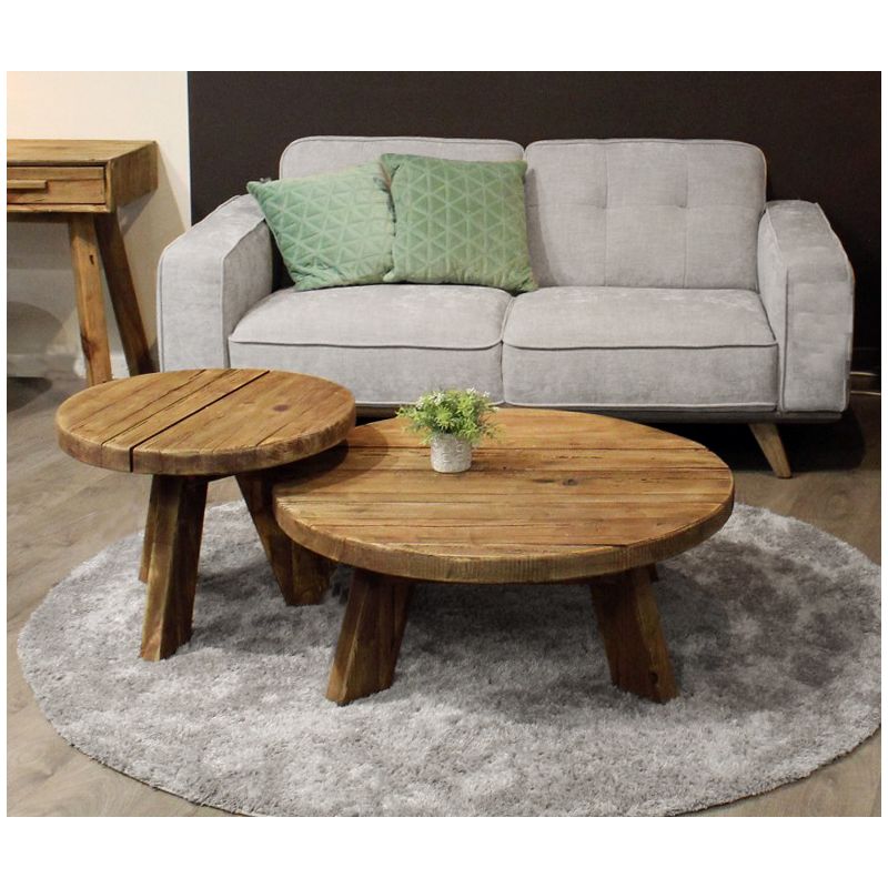 Table basse ronde 90 cm en bois massif recyclé et 4 pieds - CHALET