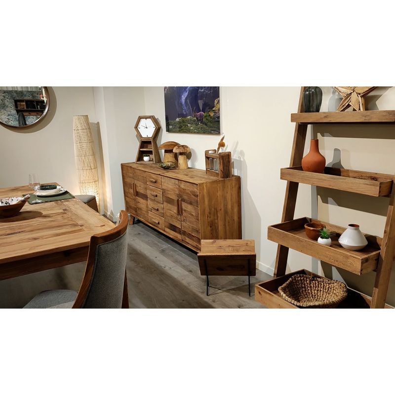 Buffet 200 cm en pin massif recyclé 4 tiroirs 4 portes - CHALET
