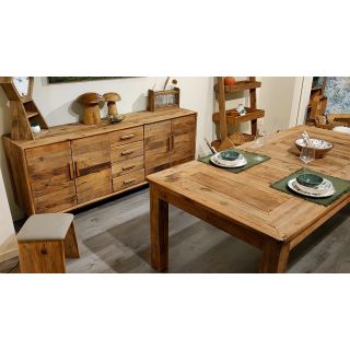 Buffet 200 cm en pin massif recyclé 4 tiroirs 4 portes - CHALET