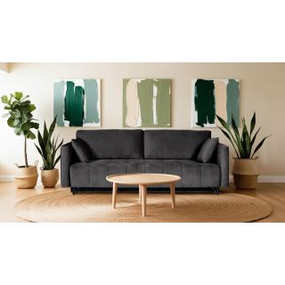 Canapé convertible L. 220 cm velours gris anthracite capitonné - KIARA