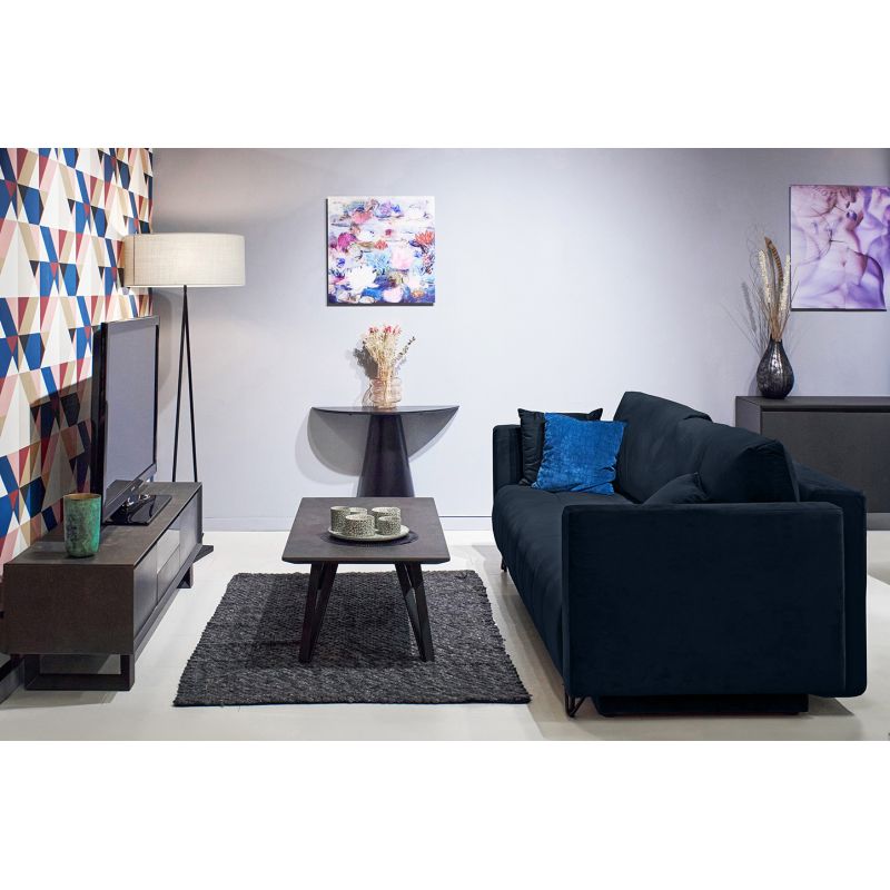 Canapé convertible L. 220 cm en velours bleu foncé capitonné - KIARA