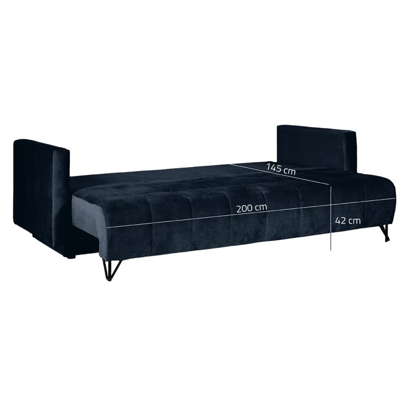 Canapé convertible L. 220 cm en velours bleu foncé capitonné - KIARA