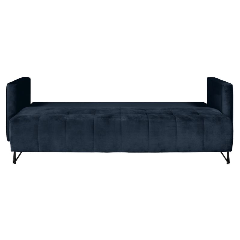 Canapé convertible L. 220 cm en velours bleu foncé capitonné - KIARA