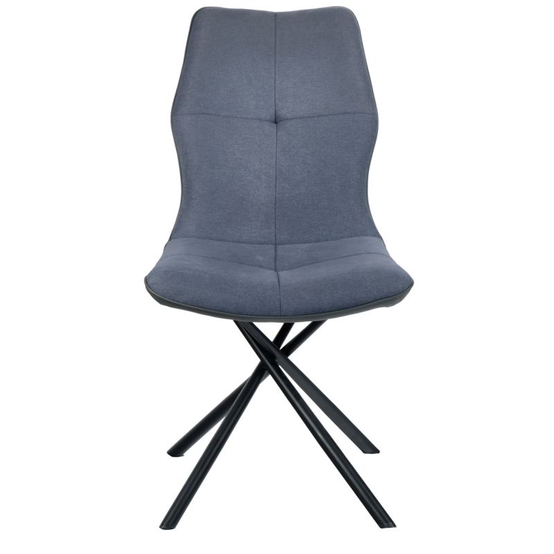 Lot 2 chaises en tissu bleu et simili gris pieds métal- MONTAINE