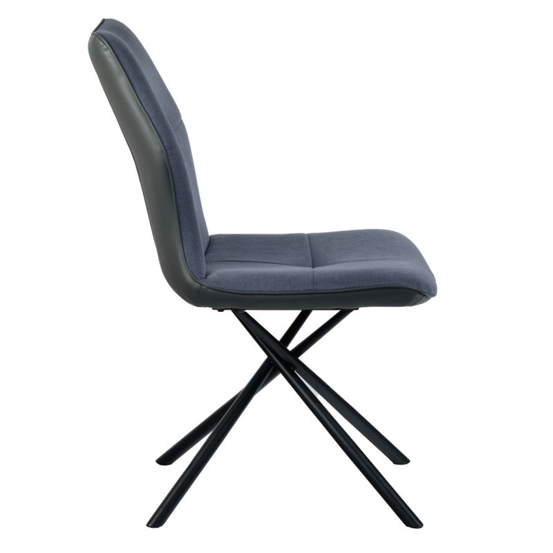 Lot 2 chaises en tissu bleu et simili gris pieds métal- MONTAINE