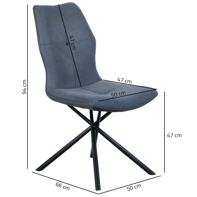 Lot 2 chaises en tissu bleu et simili gris pieds métal- MONTAINE