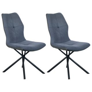 Lot 2 chaises en tissu bleu et simili gris pieds métal- MONTAINE