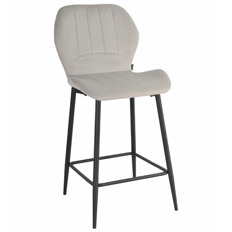 Lot 2 chaises de bar velours gris clair et pieds en métal - EMILIO 2