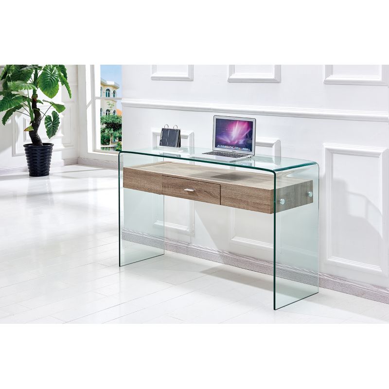 Console en verre trempé et caisson avec tiroirs en bois MDF - design contemporain - ICE