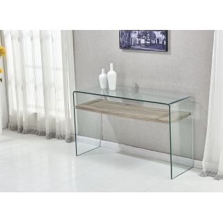 Console en verre trempé L. 125 cm étagère décor chêne clair - ICE