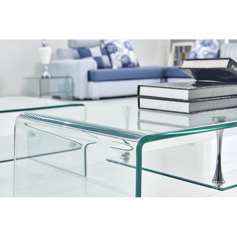 Meuble TV 126 cm en verre trempé avec étagère suspendue vitrée - ICE