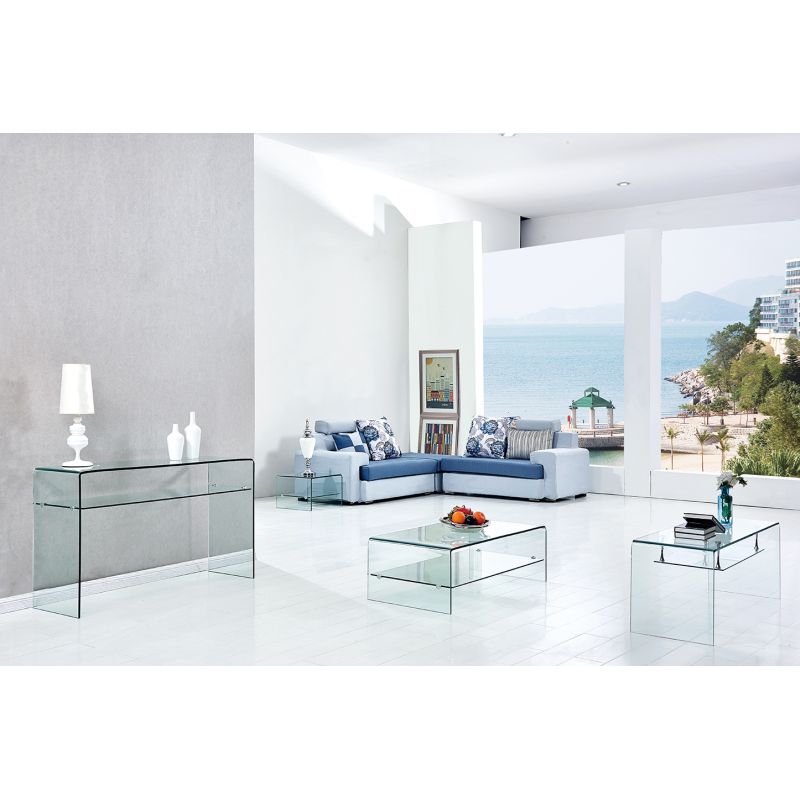 Meuble TV 126 cm en verre trempé avec étagère suspendue vitrée - ICE