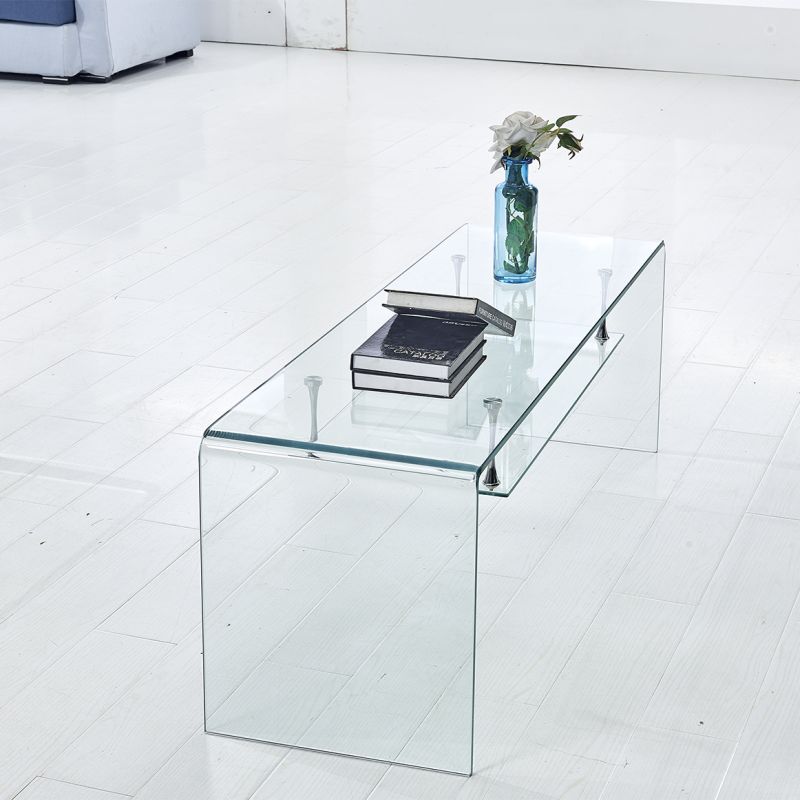 Meuble TV 126 cm en verre trempé avec étagère suspendue vitrée - ICE