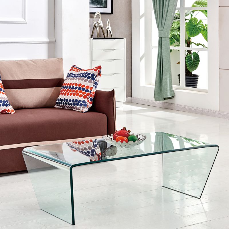 Table basse verre trempé plateau rectangulaire et bords biseautés - ICE