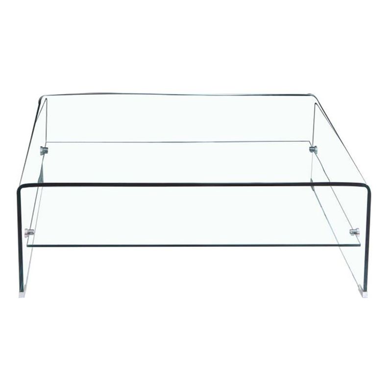 Table basse carrée 100 cm en verre trempé avec étagère vitrée - ICE