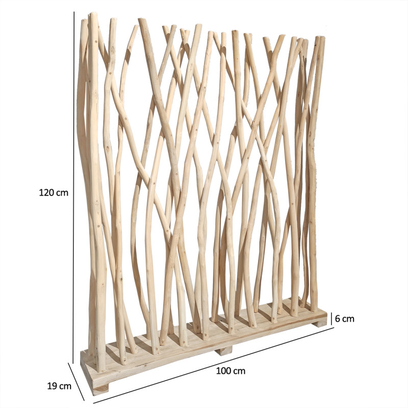 Paravent Branches de Bois de Teck Brut blanchi 120 cm - BRENT 03
