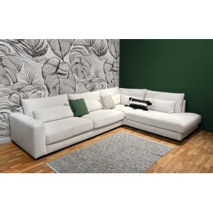 Canapé d'angle droit 325 cm en tissu microfibre ivoire confort moelleux - CECILE