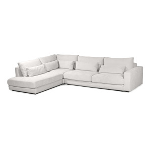 Canapé d'angle gauche 325 cm en tissu microfibre ivoire confort moelleux - CECILE