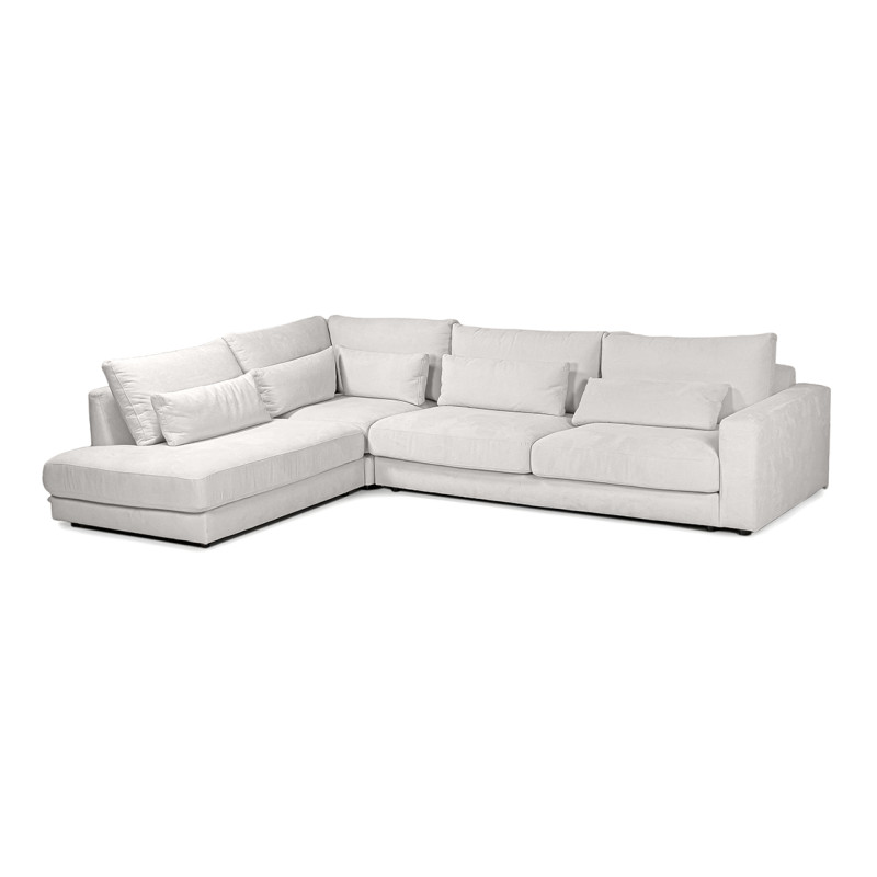 Canapé d'angle gauche 325 cm en tissu microfibre ivoire confort moelleux - CECILE
